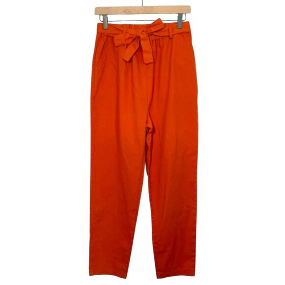 Orange High-Waisted Pants with Tie Belt Bow Womens Size XL - Picture 2 of 12